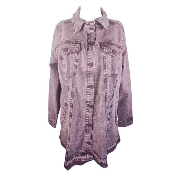 LOGO By Lori Goldstein Washed Purple Frayed Hem Jean Denim Women's Jacket 18W - Picture 1 of 5